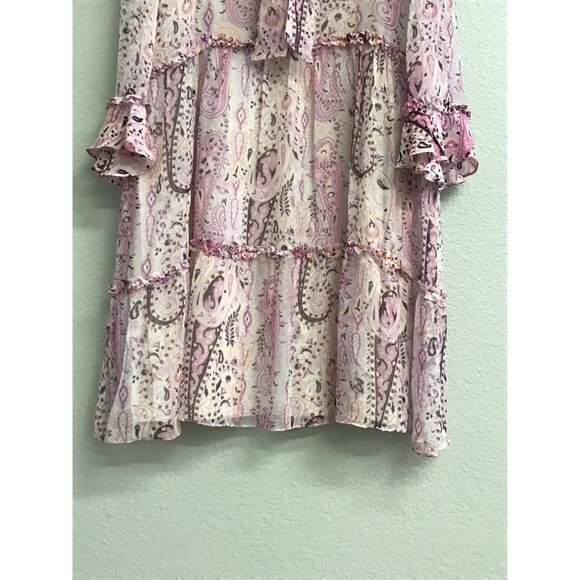 Kobi Halperin Andrea Pink 100% Silk Ruffle Tiered Minidress Size XL Boho Paisley - Picture 9 of 13